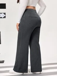 Flexra Plus Size Solid Color Casual Tummy Control Jeans - Dark Grey - View 3