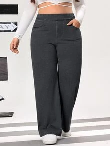 Flexra Plus Size Solid Color Casual Tummy Control Jeans - Dark Grey - View 5