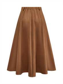 Lacomfia Minimalist Commuter Versatile Suede A-Line Utility Skirt, Spring/Autumn, Plus Size - Brown - View 2