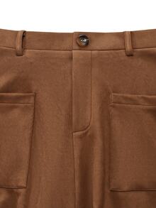 Lacomfia Minimalist Commuter Versatile Suede A-Line Utility Skirt, Spring/Autumn, Plus Size - Brown - View 6