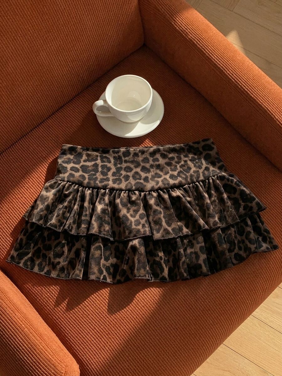 Comfortcana 女款休閒多層蛋糕裙 豹紋裙 適合日常通勤、約會、聚會,秋冬春夏通用,聖誕節、新年、感恩節、派對適用 - 彩色 - 查看 1