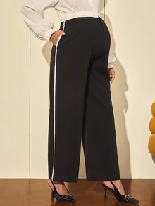 MaterniWear Quần bầu casual phối màu sọc đơn giản có túi - màu đen - Xem 7