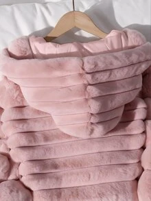 SHEIN 女童白色人造毛休閒連帽冬季外套 - 粉色 - 查看 4