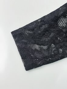 Velvienne 大尺碼女款蕾絲包腰修身秋季短洋裝 - 黑色 - 查看 5