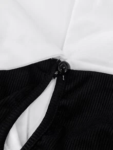 EMERY ROSE Plus Size Women Vacation Casual Contrast Color Lapel Long Sleeve Button Design Top Fall - Black and White - View 7