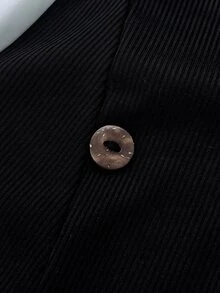 EMERY ROSE Plus Size Women Vacation Casual Contrast Color Lapel Long Sleeve Button Design Top Fall - Black and White - View 8