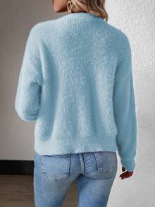 SHEIN Women's Solid Color Button Front Long Sleeve Casual Blouse Fall Winter Cloth For Women - Baby Blue - View 2