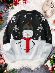 Manfinity Homme Christmas New Long Sleeve Pullover Autumn/Winter Festive Snowman Men's Sweater Couple Matching Outfit - Black and White - View 5