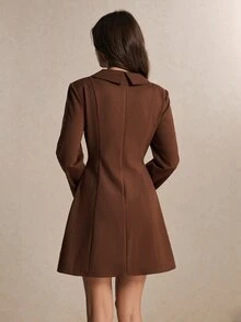 Poéselle Women's Solid Color Casual Daily Summer Short Dress - Brown - View 3
