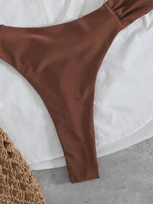 Slaydiva Brun sexig bikini i plus size med paljetter, halterneck och triangelkup, 2 delar - Brun - Visa 9