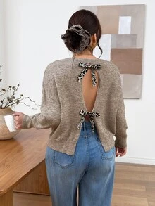 Lounesse Plus Size Women's Crew Neck Drop Shoulder Long Sleeve Casual Pullover Sweater Winter - Multicolor - View 2