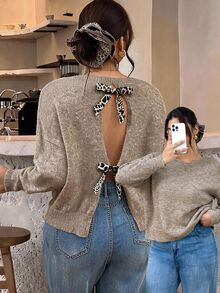Lounesse Plus Size Women's Crew Neck Drop Shoulder Long Sleeve Casual Pullover Sweater Winter - Multicolor - View 1