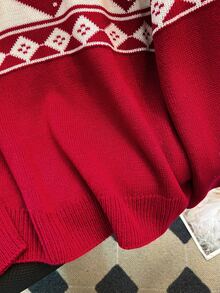 GlowEve CURVE Round Neck Heart Red New Year Valentine's Day Christmas Versatile Pullover Sweater Top Winter - Red - View 7