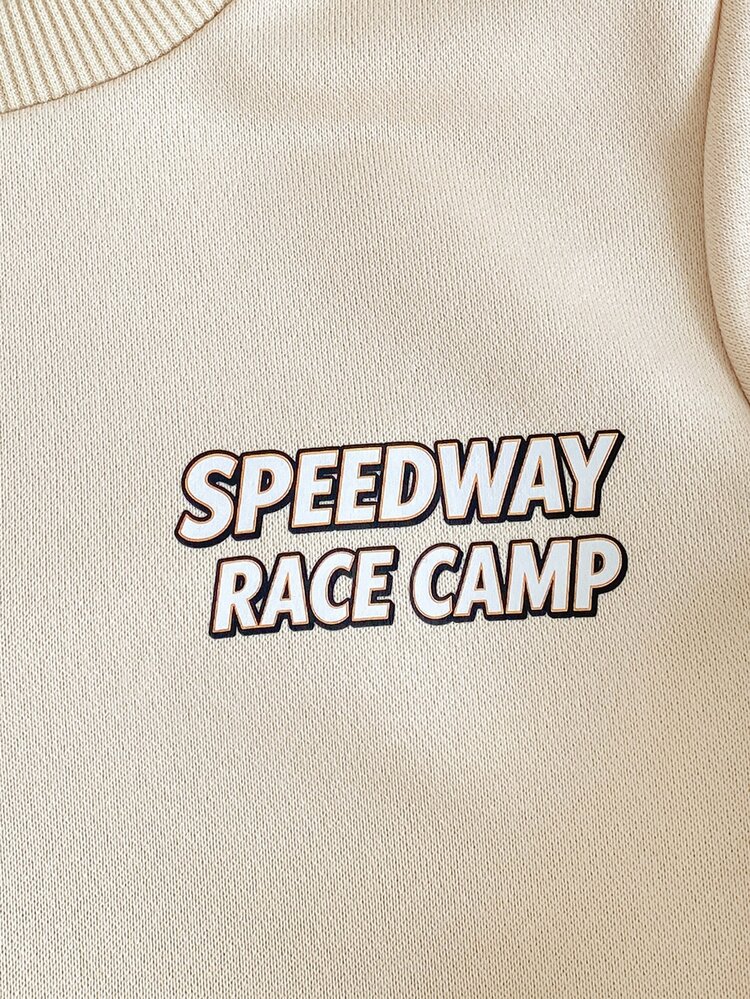SHEIN 2pcs/Set Boys Casual Sports College Street Style Cute Cool Racing Pattern Sweatshirt & Pants, Suitable For Daily Wear, School, Outings, Activities, Spring/Autumn, Minimalist Elegant Design. Boys Will Feel Comfortable And Showcase A Casual Fashionable Image When Wearing This Sweatshirt Set - Khaki - View 6