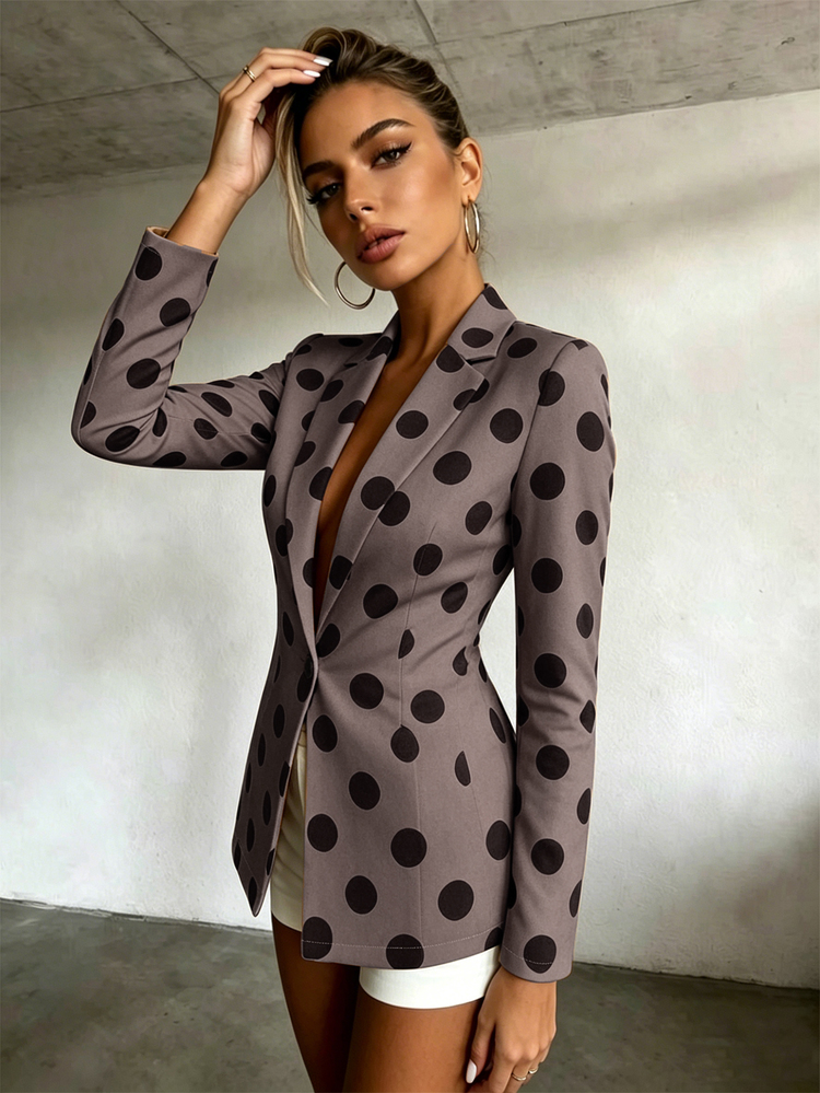 SHEIN LUNE Women's Polka Dot Single Button Casual Commute Travel Long Sleeve Blazer Jacket - Multicolor - View 4