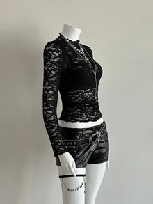 Bitrose Women's Fashionable Black Sexy Lace Top - Black - View 5