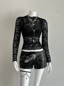 Bitrose Women's Fashionable Black Sexy Lace Top - Black - View 4