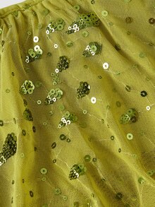 SHEIN MOD Plus Size Women's Sequin Ruffle Layered Mini Skirt, Shiny Party Nightclub A-Line Holographic Skirt - Green - View 5
