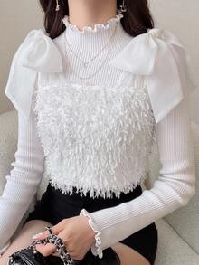 FRIFUL Women's Fashionable Versatile Shoulder Knot Top Fall - Beige - View 4