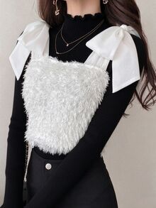 FRIFUL Women's Fashionable Versatile Shoulder Knot Top Fall - Beige - View 1