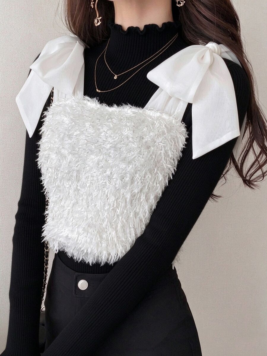 FRIFUL Women's Fashionable Versatile Shoulder Knot Top Fall - Beige - View 1