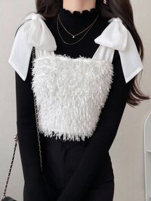 FRIFUL Women's Fashionable Versatile Shoulder Knot Top Fall - Beige - View 3