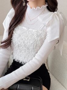 FRIFUL Women's Fashionable Versatile Shoulder Knot Top Fall - Beige - View 6