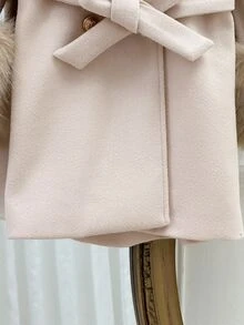 SHEIN Young Girl Solid Color Casual Wool Coat With Faux Fur Collar Autumn Winter Clothes - Black and White - View 7