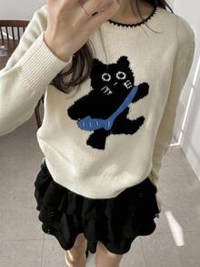 DAZY Women's Cartoon Pattern Casual Cute Daily Everyday School Long Sleeve Sweater White - Apricot - View 3