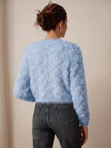 SHEIN V-Neck Studded Diamond Pattern Faux Mink Elegant Romantic Cardigan Sweater For Women  Date Baby Blue Autumn - Violet Purple - View 2