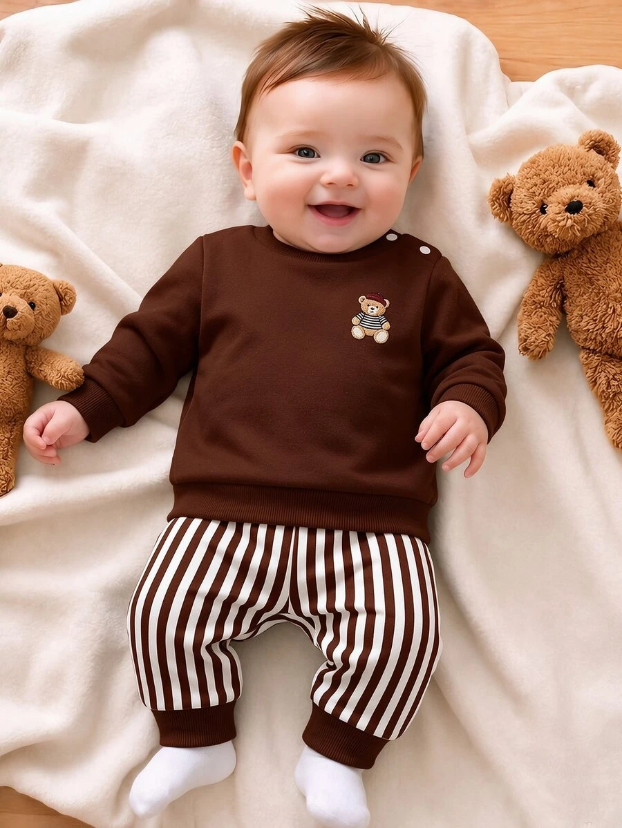 Newborn Baby Cartoon Pattern Long Sleeve Top And Pants Casual Daily Outfit - Multicolor - View 1