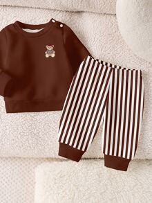 Newborn Baby Cartoon Pattern Long Sleeve Top And Pants Casual Daily Outfit - Multicolor - View 4