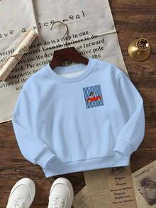 Young Boy Long Sleeve Kids Striped Casual Loose Crew Neck Autumn Sweatshirt - Multicolor - View 3
