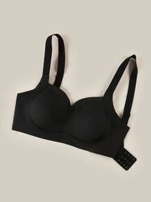 Bralution 1pc Plus Size Women Seamless Wire-Free Padded Bra With Removable Straps, Comfortable & Adjustable, Lift - Black - View 1