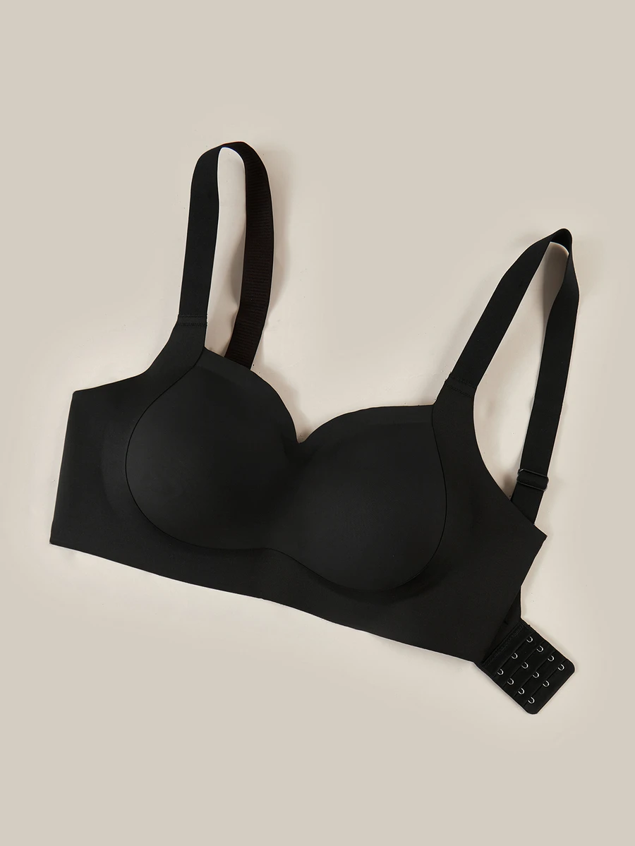 Bralution 1pc Plus Size Women Seamless Wire-Free Padded Bra With Removable Straps, Comfortable & Adjustable, Lift - Black - View 1