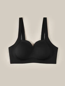 Bralution 1pc Plus Size Women Seamless Wire-Free Padded Bra With Removable Straps, Comfortable & Adjustable, Lift - Black - View 6
