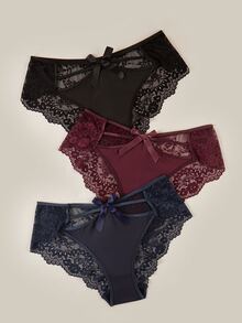 Bralution 3pcs/Pack Plus Size Lace Patchwork Panties Set - Multicolor - View 1