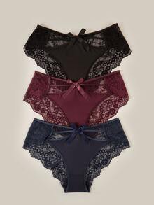 Bralution 3pcs/Pack Plus Size Lace Patchwork Panties Set - Multicolor - View 5