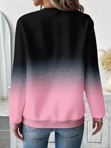 EMERY ROSE Plus Size Women Black Casual Textured Striped Zip-Up Crew Neck Sweatshirt,Fall Winter Smart Casual Long Sleeve Pullover Tops For Vacation Minimalist - Multicolor - View 2