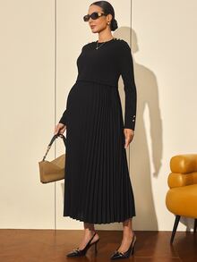 MaterniWear فستان أمومة للرضاعة وظيفي مطوي بطراز عتيق - الأسود - مشاهدة 3