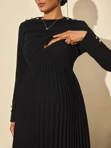 MaterniWear فستان أمومة للرضاعة وظيفي مطوي بطراز عتيق - الأسود - مشاهدة 6