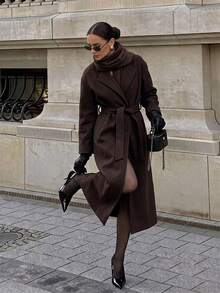 Firerie Women Overcoats,Autumn,Winter - Coffee Brown - View 2