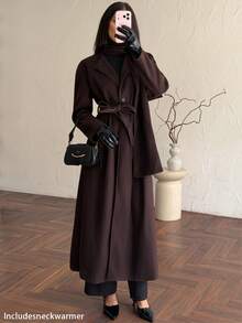 Firerie Women Overcoats,Autumn,Winter - Coffee Brown - View 5