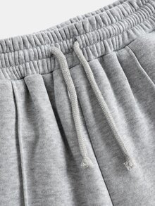 SHEIN Teen Girl Solid Color Waist Tie Pocket Casual Sweatpants - Light Grey - View 6