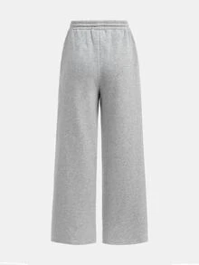 SHEIN Teen Girl Solid Color Waist Tie Pocket Casual Sweatpants - Light Grey - View 5