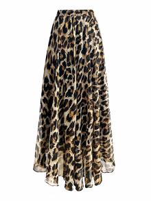 Franclia Plus Size Women Leopard Print Elastic Waist Chiffon Skirt Maxi Women Fall For Women - Multicolor - View 2