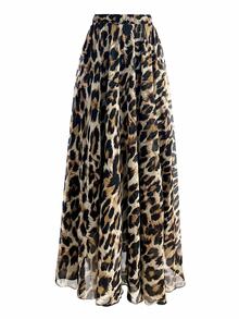 Franclia Plus Size Women Leopard Print Elastic Waist Chiffon Skirt Maxi Women Fall For Women - Multicolor - View 3