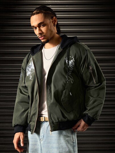 Men's Autumn/Winter Fashion Hooded Jacket Printed Zip-Up Coat