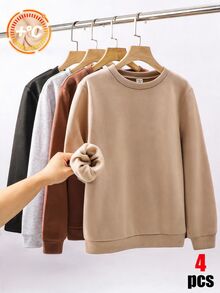 SHEIN 4pcs Tween Boy Casual Sports College Style Solid Color Long Sleeve Sweatshirts - Multicolor - View 6