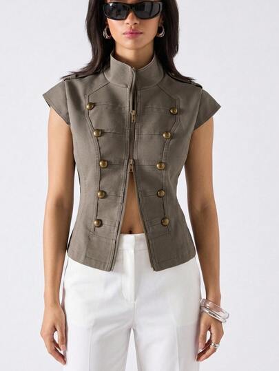 LYSMO Women's Fashion Commute Vintage Stand Collar Jacket